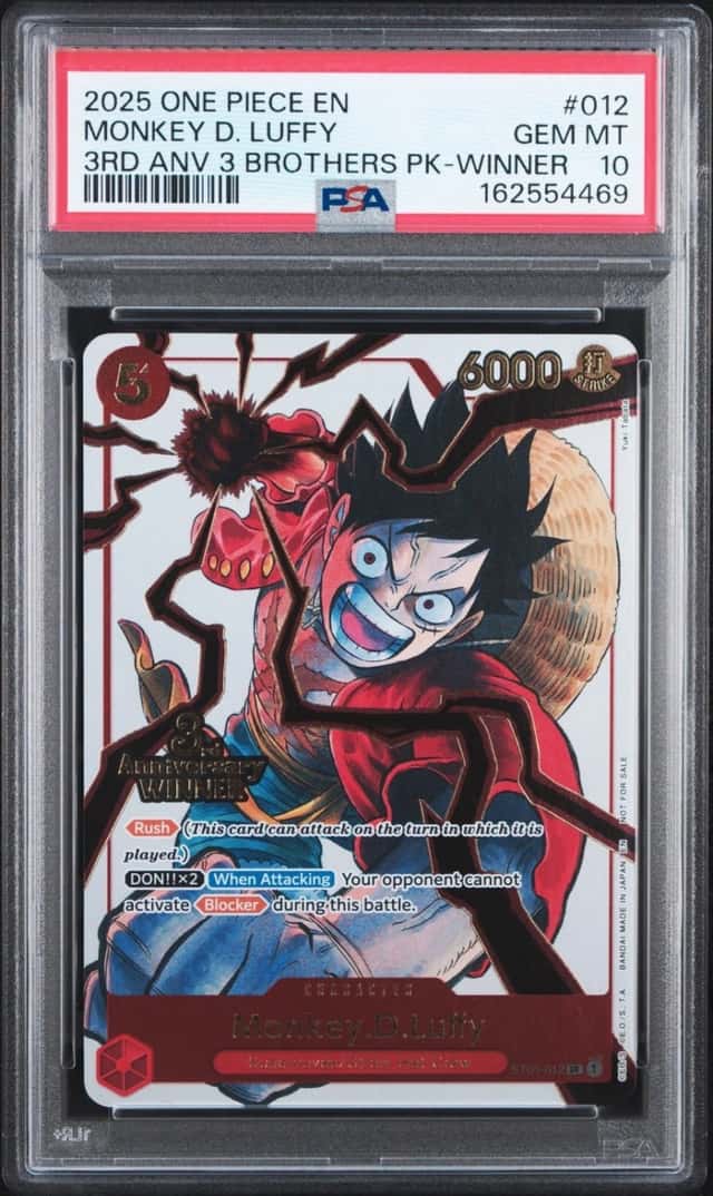 One Piece Monkey D. Luffy 3rd Anniversary 3 Brothers Pk. ST01-012 Winner PSA 10