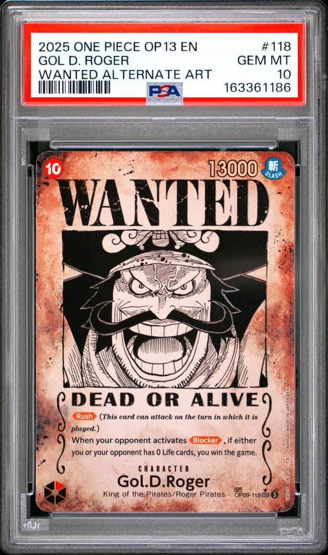 2025 One Piece OP13 En Wanted Alternate Art #118 Gol D. Roger PSA 10 GEM MINT