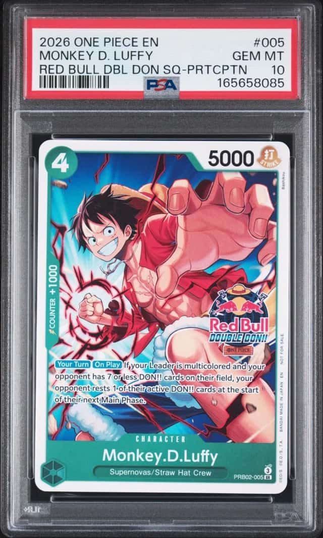 2026 ONE PIECE PROMOS RED BULL DOUBLE DON!! #005 MONKEY D. LUFFY PSA 10