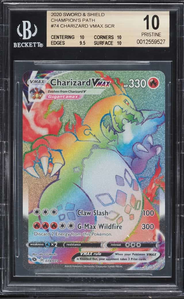 2020 Pokemon Sword & Shield Champions Path Rainbow Rare Charizard VMAX #74 BGS 10 PRISTINE
