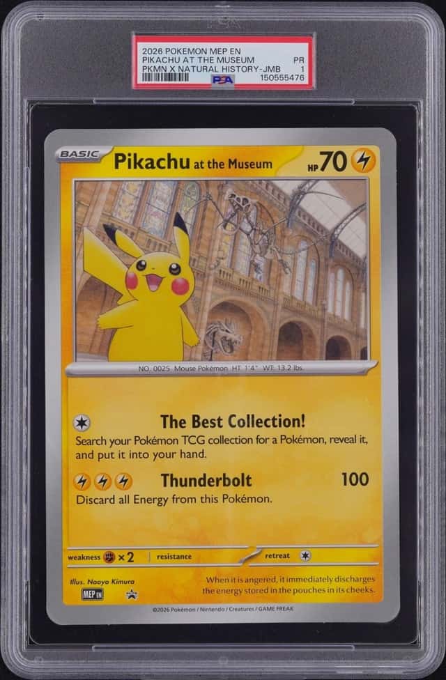 2026 POKEMON MEP EN-ME BLACK STAR PROMO PIKACHU AT THE MUSEUM PSA 1
