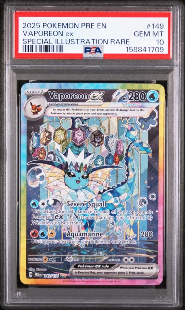 2025 POKEMON PRISMATIC EVOLUTIONS SPECIAL ILLUSTRATION RARE VAPOREON EX PSA 10