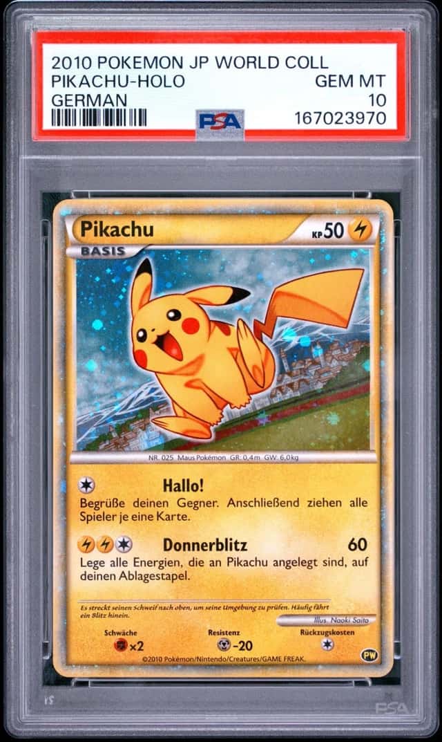 2010 POKEMON JAPANESE WORLD COLLECTION GERMAN PIKACHU-HOLO PSA 10