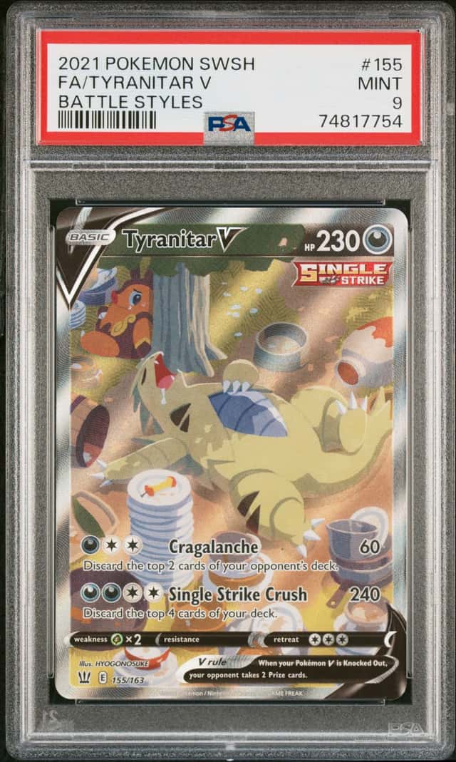 2021 POKEMON SWORD & SHIELD BATTLE STYLES #155 FULL ART FA/ TYRANITAR V PSA 9