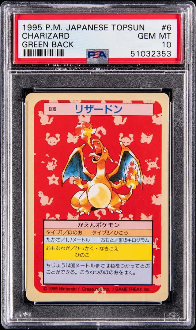 1997 Pokemon Japanese Topsun #6 Charizard, Green Back - PSA GEM MT 10