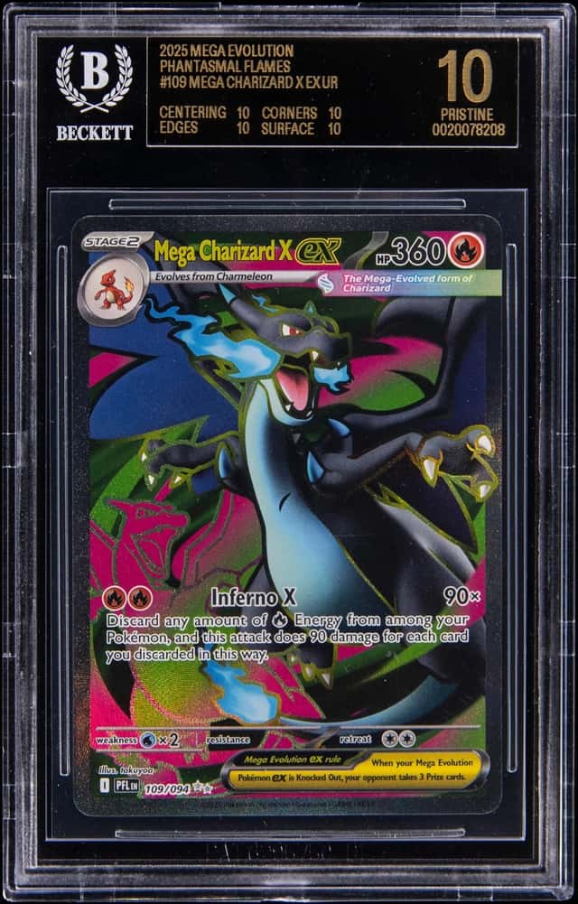 2025 Pokemon Mega Evolution Phantasmal Flames UR #109 Mega Charizard X ex - BGS PRISTINE/Black Label 10 - Pop 4