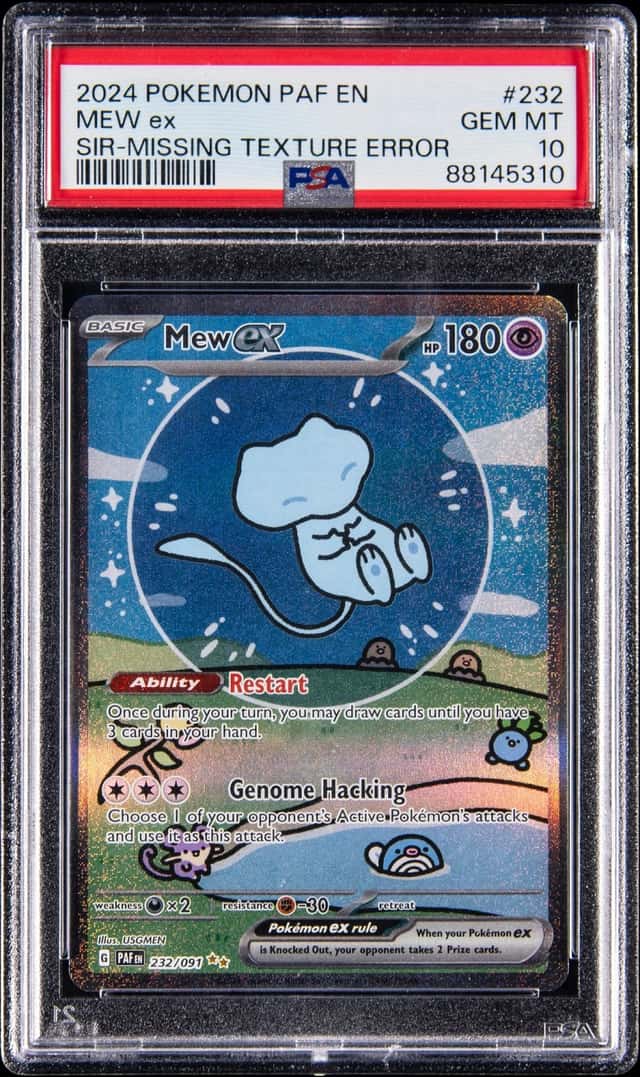 2024 Pokemon Paldean Fates Special Illustration Rare #232 Mew ex, Missing Texture Error - PSA GEM MT 10