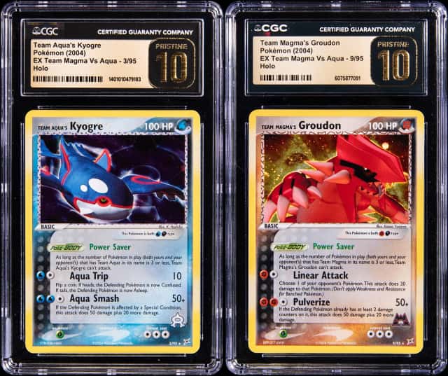 2004 Pokemon EX Team Magma vs. Team Aqua Holo CGC PRISTINE 10 Pair (2) - Including Team Magma's Groudon (Pop 5), Team Aqua's Kyogre (Pop 3) Cards