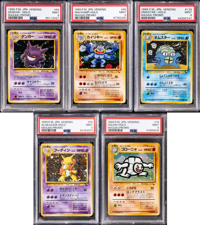 1999 Pokemon Japanese Vending Masaki Promo Holo PSA MINT 9 Complete Set (5) - Featuring Gengar, Golem, Alakazam