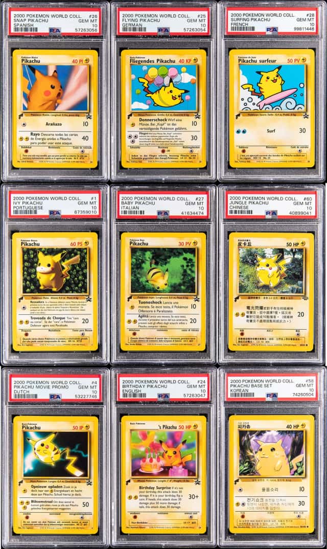 2000 Pokemon Pikachu World Collection PSA GEM MT 10 Complete Set (9)
