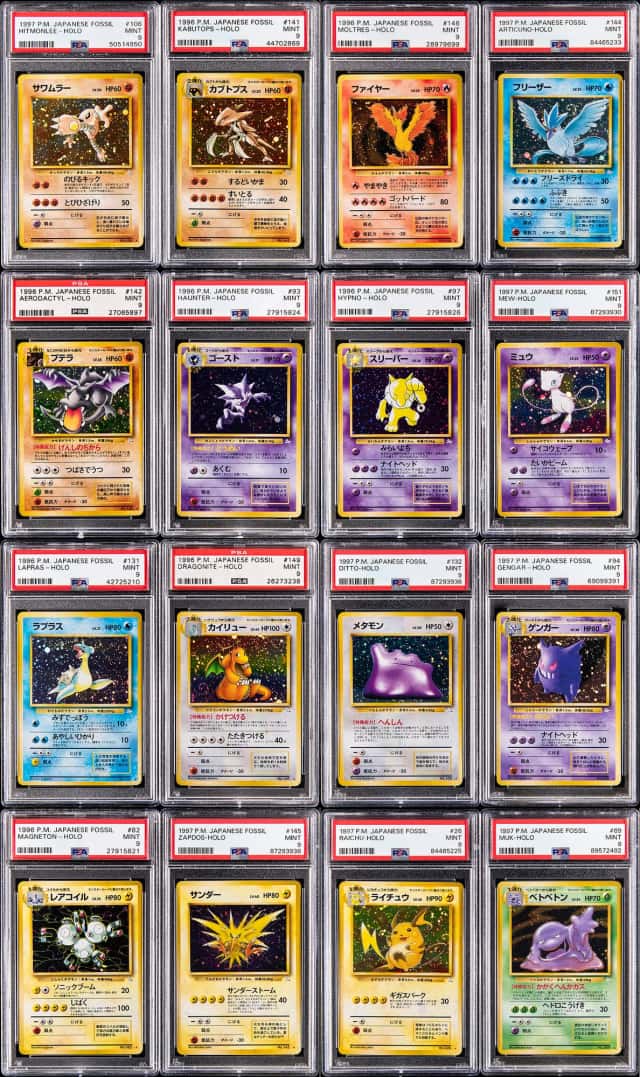 1997 Pokemon Japanese Fossil Holo PSA MINT 9 Collection (16 Different) - Featuring Holo Gengar, Dragonite, Articuno