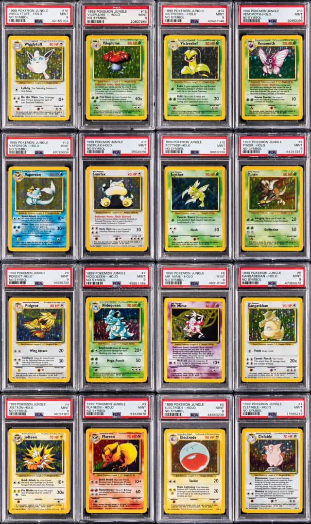 1999 Pokemon Jungle No Symbol Rare Holo PSA-Graded MINT 9 Complete Set (16) - Featuring Snorlax, Flareon, Vaporeon
