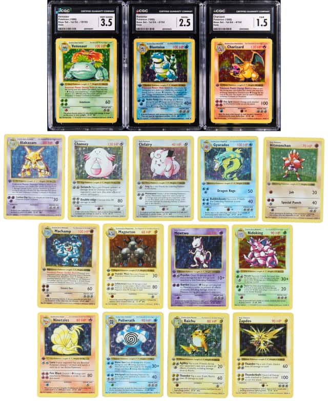 1999 Pokemon Base Set 1st Edition Complete Set (102) - Featuring CGC-Graded Holo Charizard, Blastoise, Venusaur