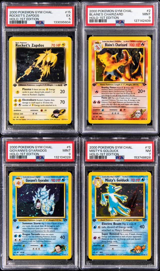 2000 Pokemon Gym Challenge 1st Edition Complete Set (132) - Featuring (4) PSA-Graded Holo Cards, Including Blaine's Charizard, Misty's Golduck, Rocket's Zapdos, Giovanni's Gyarados