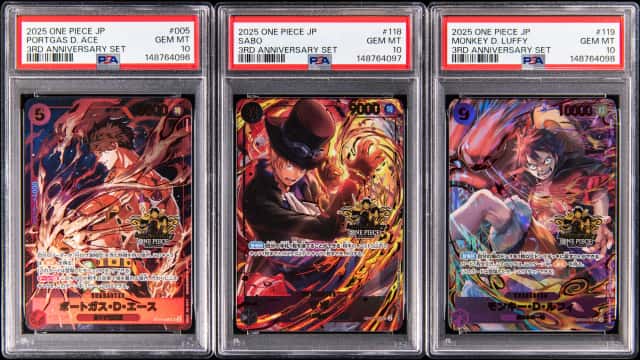 2025 One Piece Japanese 3rd Anniversary Set PSA GEM MT 10 Collection (3 Different) - Monkey D. Luffy, Portgas D. Ace, Sabo Cards