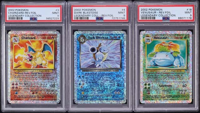 Lot (3) 2002 Pokemon Legendary Reverse Holo Charizard Dark Blastoise Venusaur PSA 9 MINT ALL