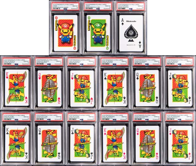 2016 Pokemon Playing Cards Mario Pikachu Sequentially Graded PSA GEM MT 10 Collection (15 Different) - Featuring Mario Pikachu, Luigi Pikachu, Nintendo Ace of Spades