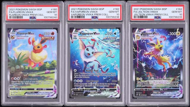 Lot (3) 2021 Pokemon SWSH Promo Premium Full Art Flareon Vaporeon Jolteon VMAX PSA 10 ALL