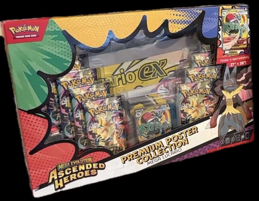 Mega Evolution Mega Lucario Premium Poster Collection And First Partners Deluxe Pin Collection collection box