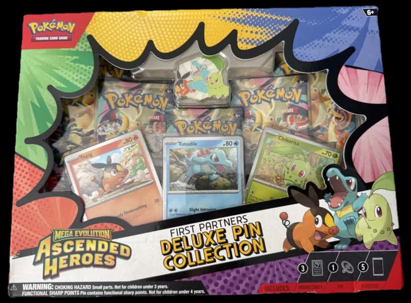 Mega Evolution Ascended Heroes First Partner Deluxe Pin Collection collection box