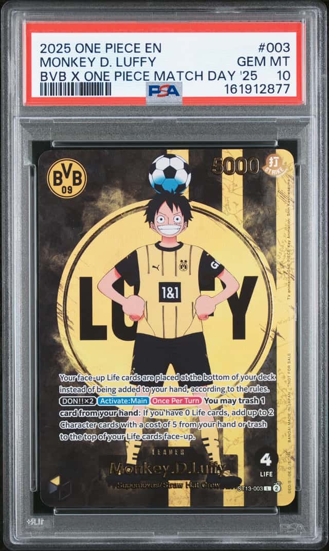 2025 ONE PIECE PROMOS BVB X ONE PIECE MATCH DAY 2025 #003 MONKEY D. LUFFY PSA 10