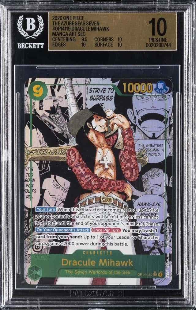 2026 ONE PIECE THE AZURE SEAS SEVEN MANGA ART SEC DRACULE MIHAWK BGS 10