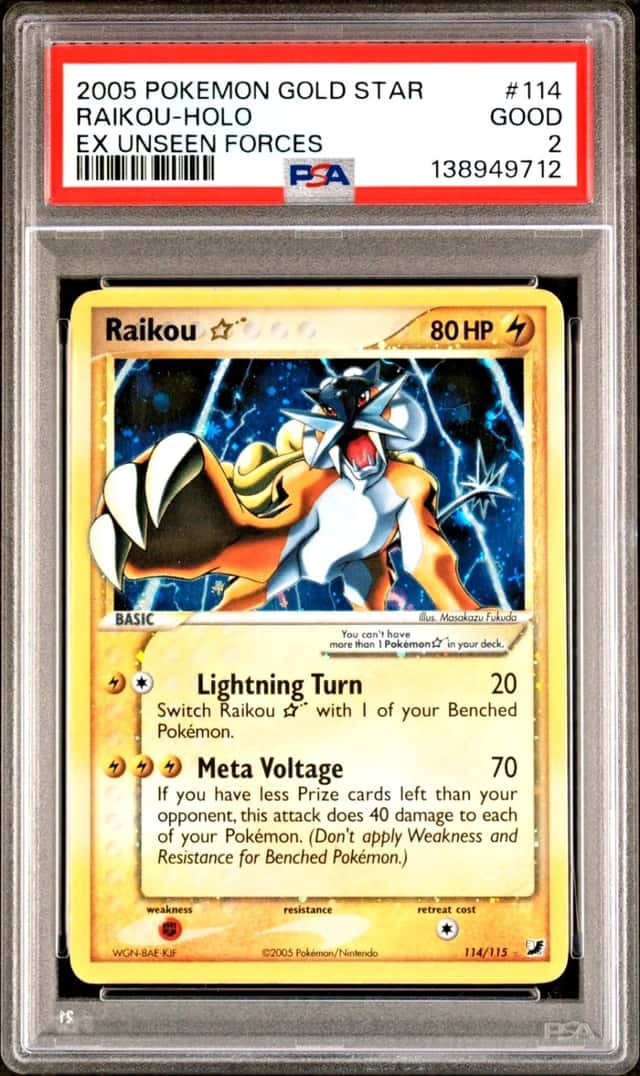 2005 POKEMON RAIKOU GOLD STAR HOLO EX UNSEEN FORCES #114 PSA 2