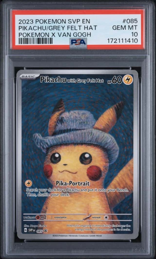2023 POKEMON PIKACHU/GREY FELT HAT POKEMON X VAN GOGH SVP BSP #085 PSA 10