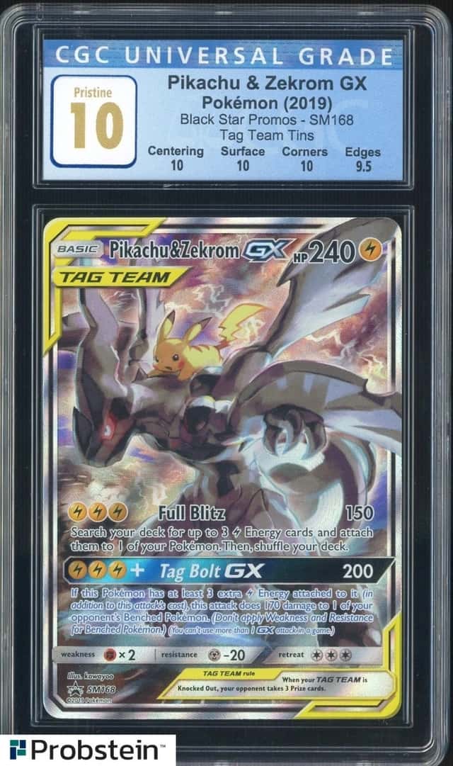 2019 Pokemon SM BSP Tag Team Tins #SM168 Pikachu & Zekrom GX CGC 10 PRISTINE