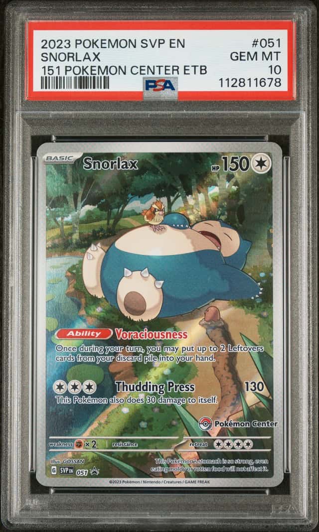 2023 Pokemon SVP EN 151 Pokemon Center ETB Promo #051 Snorlax PSA 10 GEM MINT