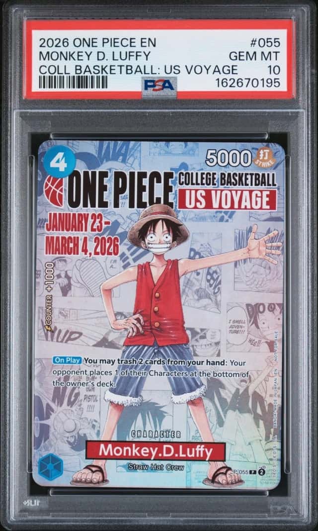 2026 ONE PIECE COLLEGE BASKETBALL: US VOYAGE PROMOS #055 MONKEY D. LUFFY PSA 10