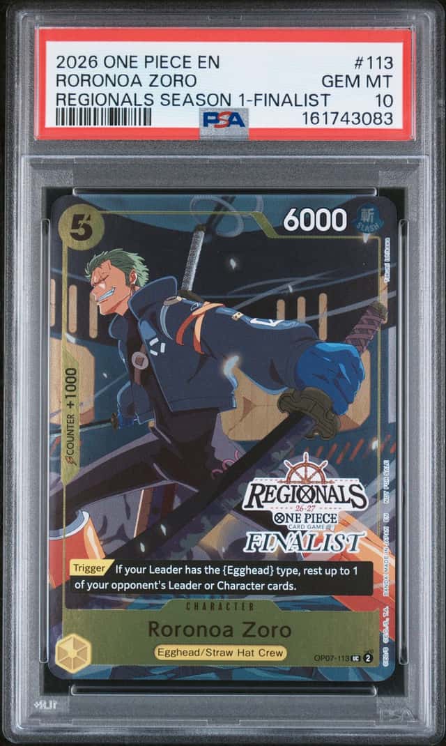 2026 One Piece TCG Roronoa Zoro #113 Regionals Season 1 Finalist Card EN PSA 10