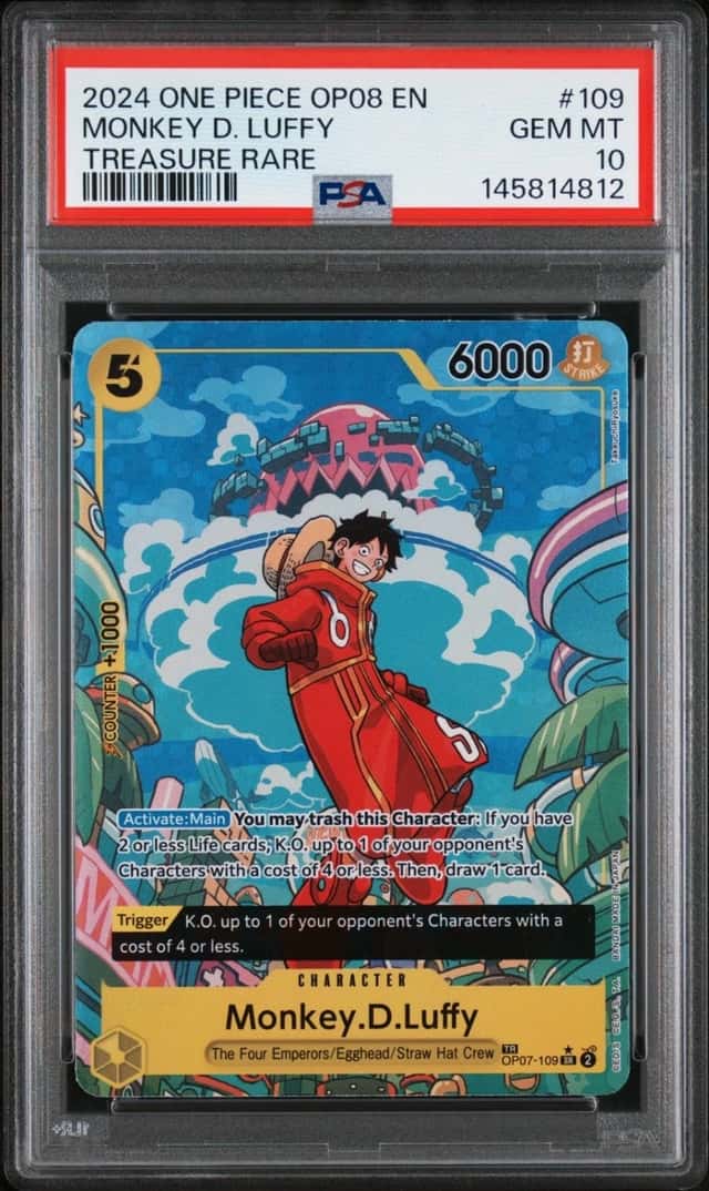 2024 ONE PIECE MONKEY D. LUFFY TREASURE RARE OP08-TWO LEGENDS #109 PSA 10
