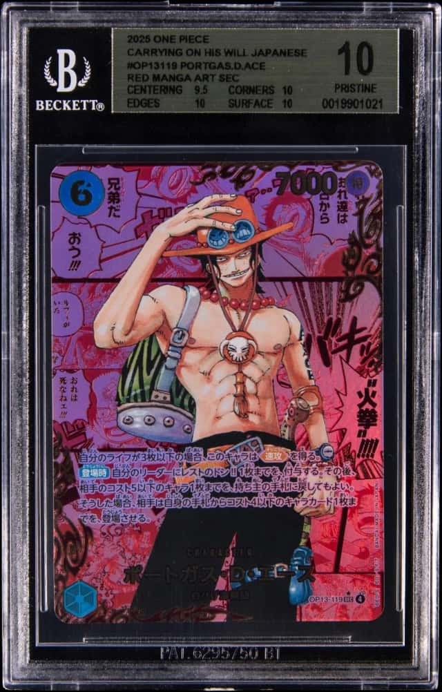 2025 One Piece Japanese OP-13 Carrying On His Will Red Manga Alternate Art #OP13-119 Portgas D. Ace - BGS PRISTINE 10