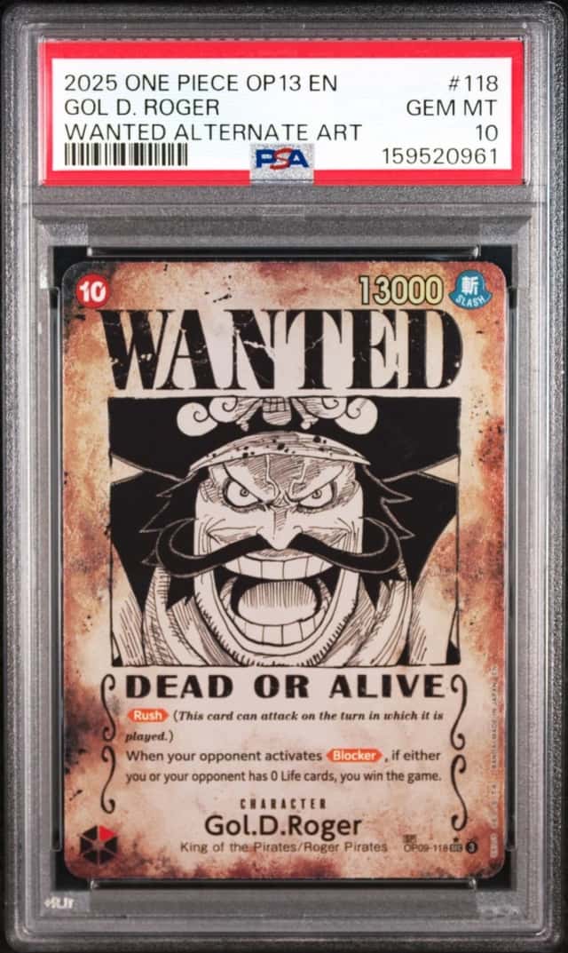 2025 ONE PIECE CARRYING ON HIS WILL WANTED ALT ART #118 GOL D. ROGER PSA 10