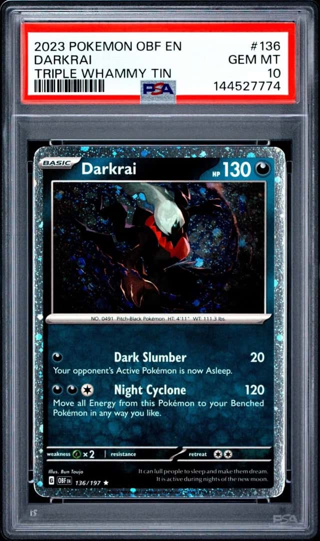 2023 POKEMON OBF EN-OBSIDIAN FLAMES TRIPLE WHAMMY TIN #136 DARKRAI PSA 10