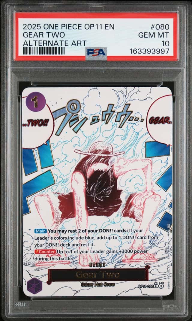 2025 ONE PIECE OP11-A FIST OF DIVINE SPEED ALTERNATE ART #080 GEAR TWO PSA 10