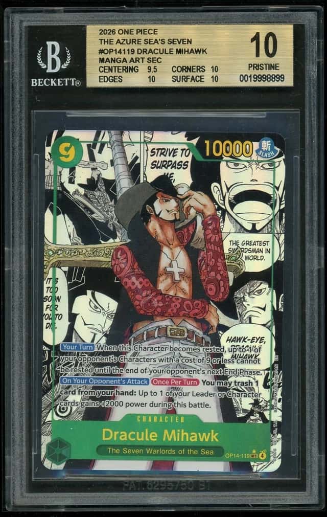 2026 One Piece Dracule Mihawk MANGA ART SEC The Azure Sea's Seven BGS 10