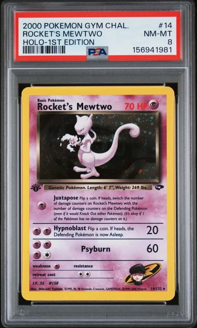 2000 POKEMON GYM CHALLENGE HOLO-1ST EDITION #14 ROCKET'S MEWTWO PSA 8