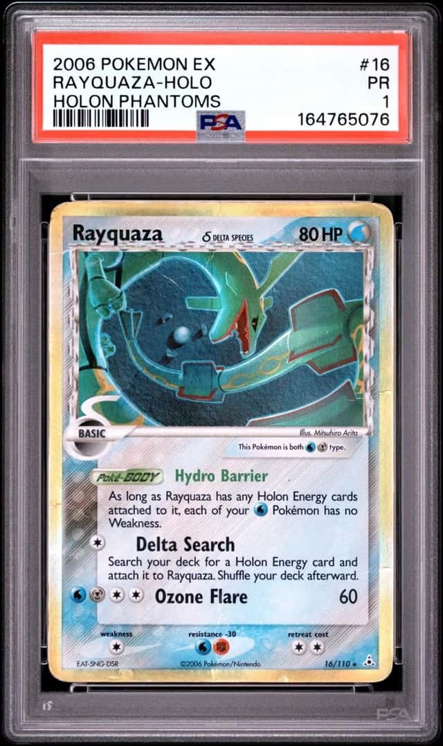 2006 POKEMON EX HOLON PHANTOMS #16 RAYQUAZA-HOLO PSA 1