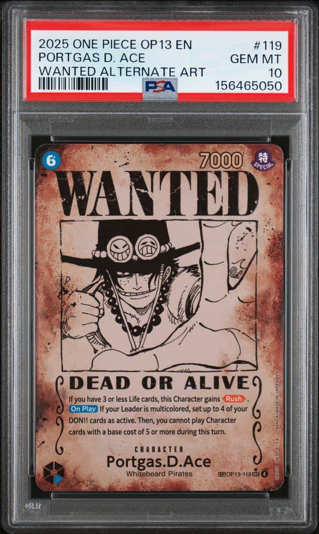2025 One Piece Carrying On His Will Wanted Alternate Art Portgas D. Ace #OP13-119