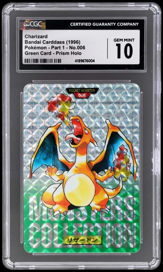 1996 Pokemon Bandai Carddass Vending Japanese Green Prism Charizard #006
