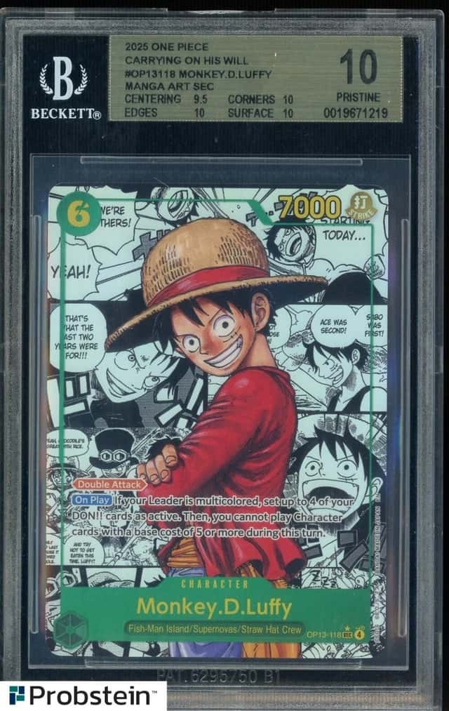 2025 One Piece Carrying/His Will #OP13118 Monkey D. Luffy Manga Art BGS 10