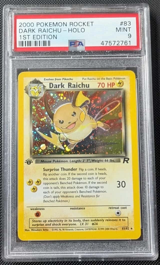 2000 POKEMON TCG TEAM ROCKET DARK RAICHU HOLO 1ST EDITION 83/82 PSA 9