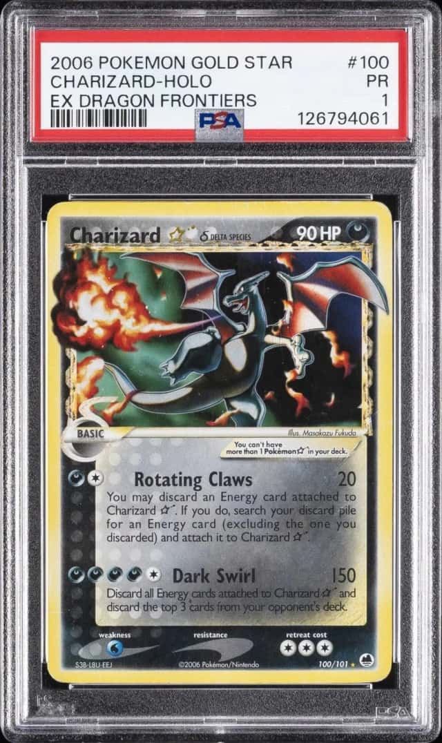 2006 POKEMON EX DRAGON FRONTIERS GOLD STAR #100 CHARIZARD-HOLO PSA 1