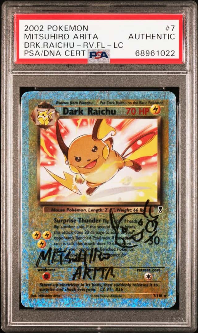 Pokemon Dark Raichu Reverse Holo Signed: Mitsuhiro Arita Auto PSA Authentic Auto
