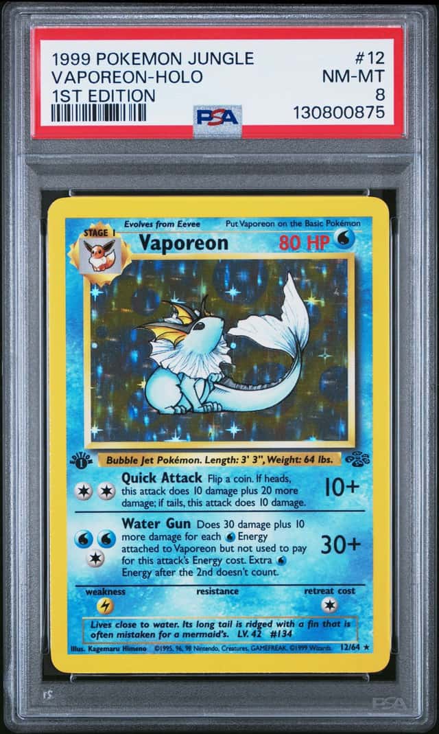 1999 Pokemon TCG Jungle Vaporeon 1st Edition Holo Rare 12/64 PSA 8