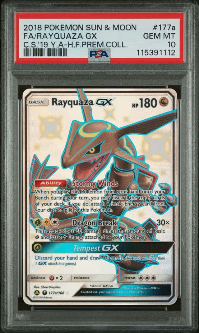 2018 Pokemon Sun & Moon Celestial Storm Premium #177a FA Rayquaza GX PSA 10