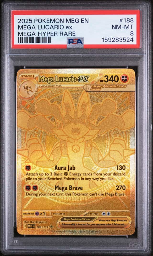 2025 Pokemon Mega Evolution Lucario ex Hyper Rare #188/132 PSA 8