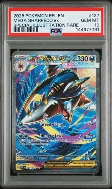 POKEMON MEGA SHARPEDO ex 2025 PHANTASMAL FLAMES #127 SPECIAL ILLUS RARE PSA 10